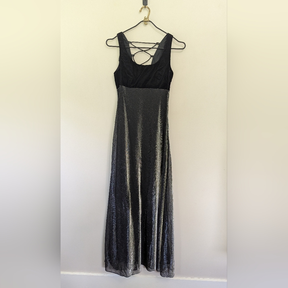 Vintage Whimsigoth 90s Empire Waist Metallic Evening Gown Formal Shimmer‎